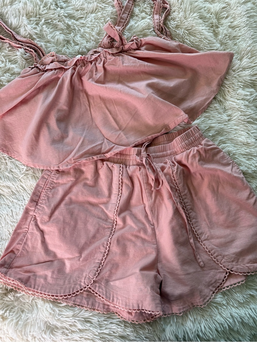 Mable Anthropologie Pink Cotton Linen Blend Two Piece Set Size Medium